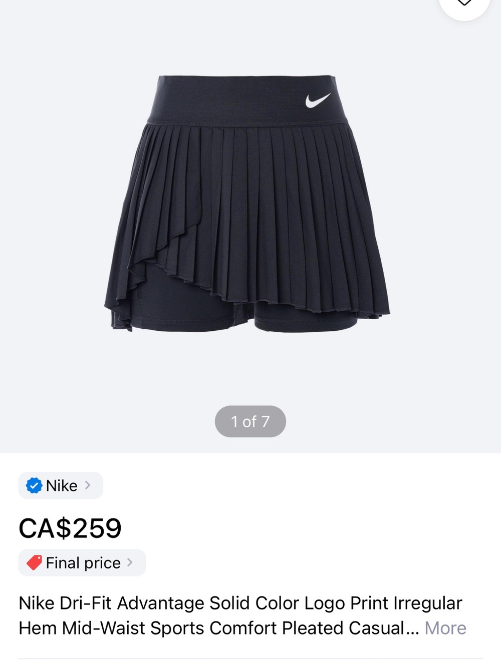 Nike Black Pleated Athletic Skort with Built-In Shorts UNWORN
